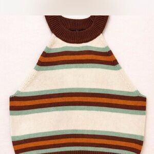Nikka K Knit Halter Vest | Retro Striped Sweater Top Y2K Cozy Girl